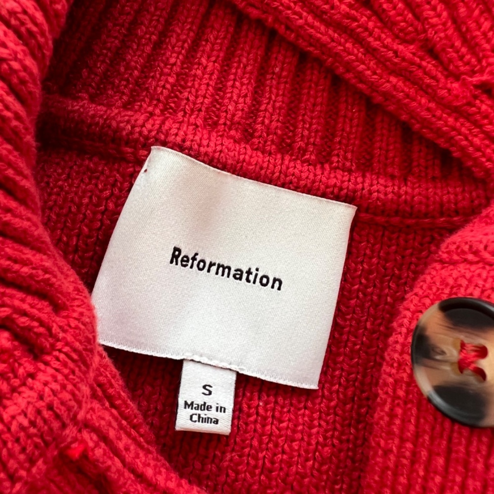 REFORMATION Brooklyn Organic Cotton Polo Sweater in Sundried Tomato - S - Picture 6 of 13